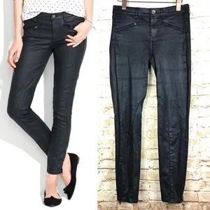 Madewell Jeans Womens 26 Black Skinny Ankle Leather Coated Biker Moto Zip Pocket thumbnail 2