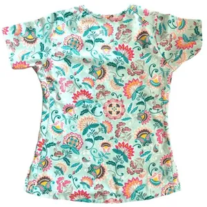 Vera Bradley Women's Scrub Top Laos Lily Blue Print V-Neck Floral‎ Size S thumbnail 4