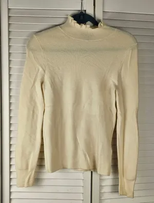J Crew Womens Cream Rufflenack Merino Wool Blend Sweater‎ Medium thumbnail 1