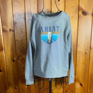 Ariat Gray Graphic Women's Sweater REAL Pacific Steerhead Sweatshirt size large thumbnail 2
