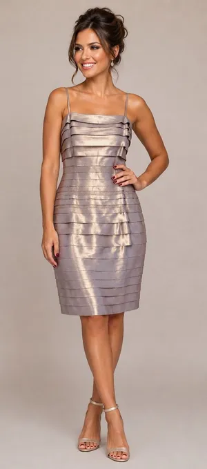 Connected Apparel NWT Champagne Sparkly Dawn Oliva Cocktail Dress - Size 10 thumbnail 1