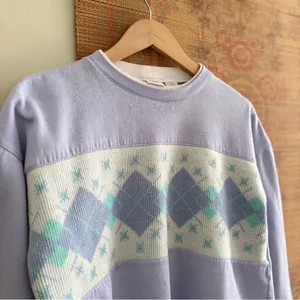 Hanes Vintage 80s Argyle Knit Detail Lavender Purple Sweatshirt thumbnail 2