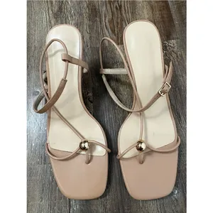 Strappy Heeled Sandals Pump 8.5 Light Tan Nude Wedding Bridal Summer Minimalist thumbnail 14