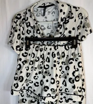 Jaclyn Intimates Pajama Set Womens Small Ivory Animal Print Button Top thumbnail 1