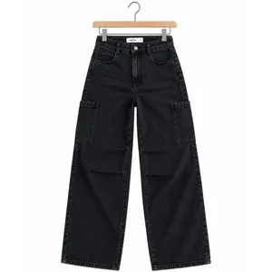 Tinseltown Juniors Baggy Cargo Jeans Size 0 Washed Black High Rise Wide Leg Zip thumbnail 2