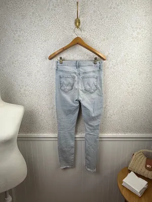 MOTHER The Stunner Zip Ankle Step Fray Distressed Light Wash Jeans - Size - 24 thumbnail 11