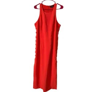 NWT Lulus Masterfully Mod Bright Orange Side Button Midi Dress Size XL Resort thumbnail 4