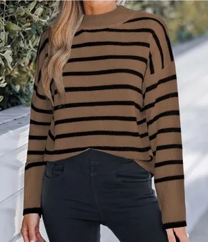 NWT Cupshe Brown and Black Striped Drop Shoulder Knit Sweater - Size: Large thumbnail 1