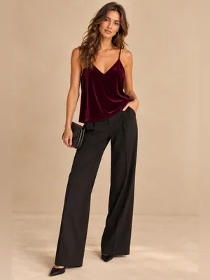 LOFT Burgundy Wine Velvet Racerback V-Neck Camisole Flowy Evening Dress Tank Top thumbnail 9