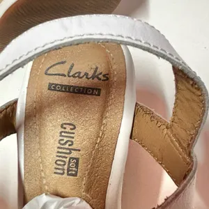 Clarks Collection Zia Graze White Leather and Tan Platform Wedge Sandals Size 6M thumbnail 5