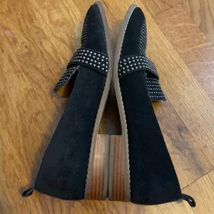Crown Vintage Lorina Womens 9 Black Studded Stud Black Suede Loafer Slip on Shoe thumbnail 4