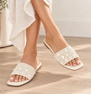 A New Day Elain Ivory Mesh Sequin Slide Sandals Square Toe Memory Foam 8 thumbnail 1