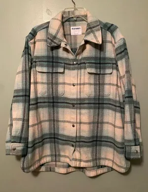 Old Navy Transitional Plaid Utility Shacket Green Size Large thumbnail 1