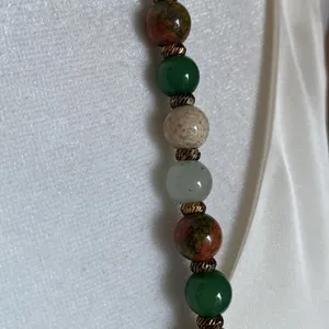 Long Mixed Jasper Agate Stone Bead Strand Necklace with Etched Copper Spacers thumbnail 3