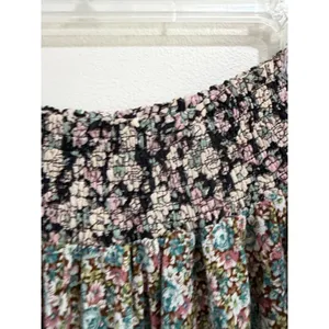 Natural Life Floral Smocked Tiered Mini Skirt Womens Large Black Pink Rayon Boho thumbnail 4