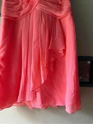 David's Bridal Strapless Coral-Pink Chiffon Dress thumbnail 3