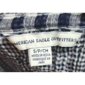 American Eagle Outfitters Top Womens Size Small Blue‎ White Gingham Crop Shirred thumbnail 4