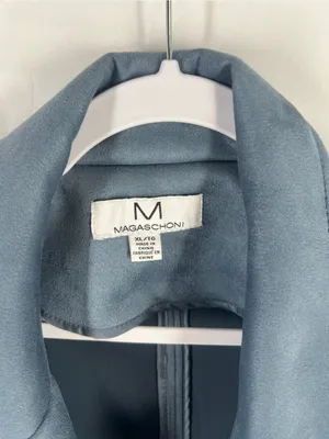 Magaschoni Dusty Blue Faux Suede Open Front Moto Jacket XL thumbnail 3