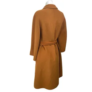 Genuine People 100% Wool Brown Long Sleeve Pockets Belted Trench Coat Jacket XS thumbnail 2