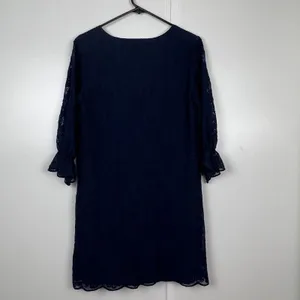 Madewell Lace Shift Dress Womens 2 Navy‎ Blue V-Neck Ruffle Sleeve F9479 thumbnail 2