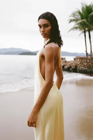 Zara butter Yellow Backless Halter maxi Dress holiday evening wedding thumbnail 16