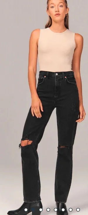Abercrombie Women's 90s Ultra High Rise Straight Jeans, RIPPED BLACK thumbnail 1