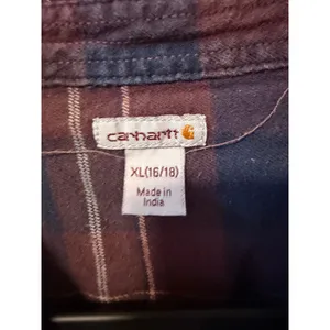 Carhartt Flannel Shirt Womens XL Maroon Navy Blue Plaid Button Down Long Sleeve thumbnail 2