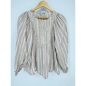 Elizabeth and James Blouse Womens Small‎ Ivory Burgundy Pintuck Peasant Top Boho thumbnail 3