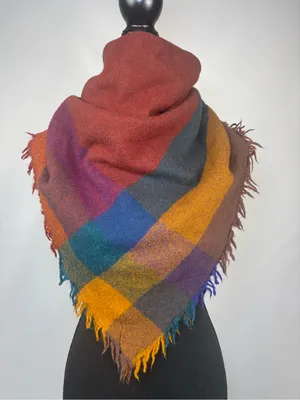 Source Unknown Plaid Scarf Warm Plaid Triangle Scarf - Rust, Mustard, Teal, Purple & Brown thumbnail 1