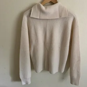 OGD One Grey Day 100% Cashmere Quarter Zip Sweater Medium Ivory Cream Ribbed M thumbnail 5