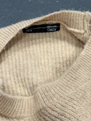 Neutral Beige Cropped Knit Sweater - Women's Sweater thumbnail 2