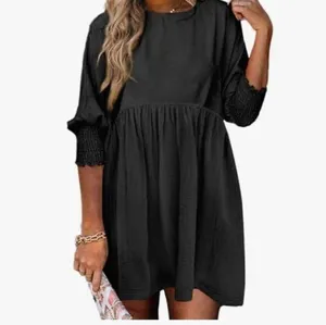 NEW Black Tunic Short Sleeve Crew Neck Flowy Swing Mini Dress 2X thumbnail 3