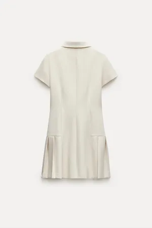 Zara mini dress pleated skirt collar button up ivory casual classic old money thumbnail 17