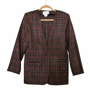 Vintage Willow Ridge Brown Plaid Oversized Blazer Sz XL thumbnail 1