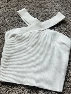 Aritzia White Ribbed Cross-Strap Knit Crop Top thumbnail 1