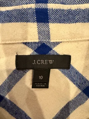 J. Crew Cream and Blue Large Windowpane Button-Down Shirt Size 10 - C1-612 thumbnail 3