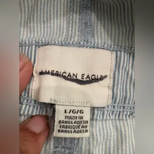 🆕 American Eagle Outfitters Blue and White Striped Overalls Size L thumbnail 6