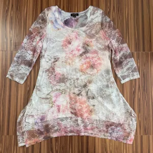 Y2K Fairycore Floral Lace Tunic Top Sheer Mesh Overlay Blouse Cal Style Size M thumbnail 1