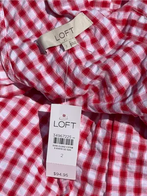 NEW LOFT Red‎ Gingham Tie Back Puff Sleeve Cottagecore Picnic Dress Outdoor Farm thumbnail 6