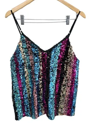 Francesca’s Sequin‎ Cami Top Multicolor Medium V Neck NEW Blue thumbnail 1