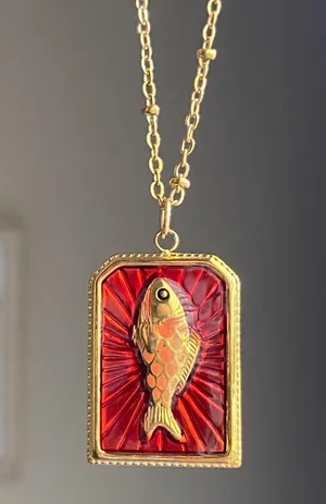 Handmade gold tone stainless steel & enamel fish necklace 🐟🌀 thumbnail 1