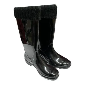 dav Womens Boots Sz 8 US 38 EU Black‎ Rain Boots Sweater Trim Fleece Inside NEW thumbnail 4