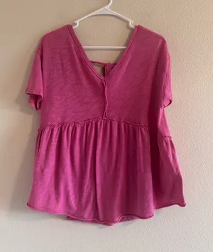 American Eagle Outfitters Fuchsia Peplum V-Neck Top thumbnail 1