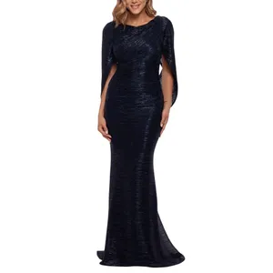 Betsy & Adam Womens Long Metallic Cape Gown A24013D Navy Blue / Royal 4 thumbnail 7
