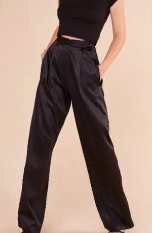 Le Lis Wide Leg Satin Pants High Rise Dress Trousers Black Womens S Going out thumbnail 1