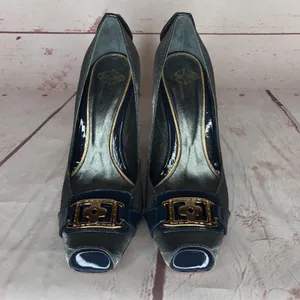Gracienne Vintage Size‎ 8 Pumps High Heels Patent Leather Blue Silver thumbnail 3