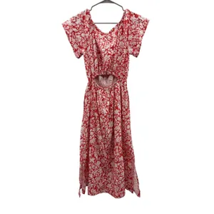Universal Thread Floral Midi Dress Womens S Red White Cotton Cutout Back‎ NWT thumbnail 2