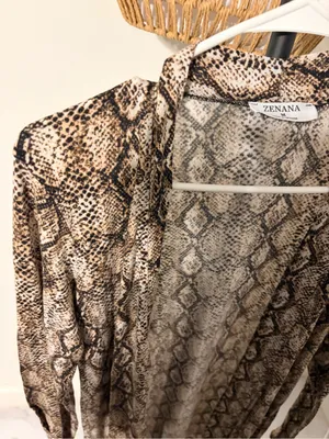 Zenana Outfitters Brown and Cream Snake Print Open Front Cardigan thumbnail 2