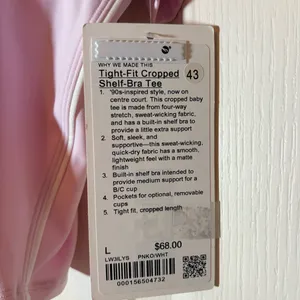 Lululemon Tight Fit Cropped Shelf Bra Tee NWT Sz Large PNKO/WHT thumbnail 5