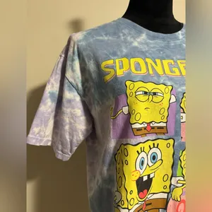 EUC Nickelodeon Blue and Purple SpongeBob Tie Dye Tee size large thumbnail 2